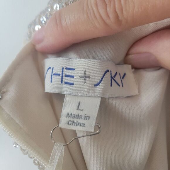 She + Sky "On The Town" Coctail dress size L Platinum Sequins prom dance date - Picture 4 of 11